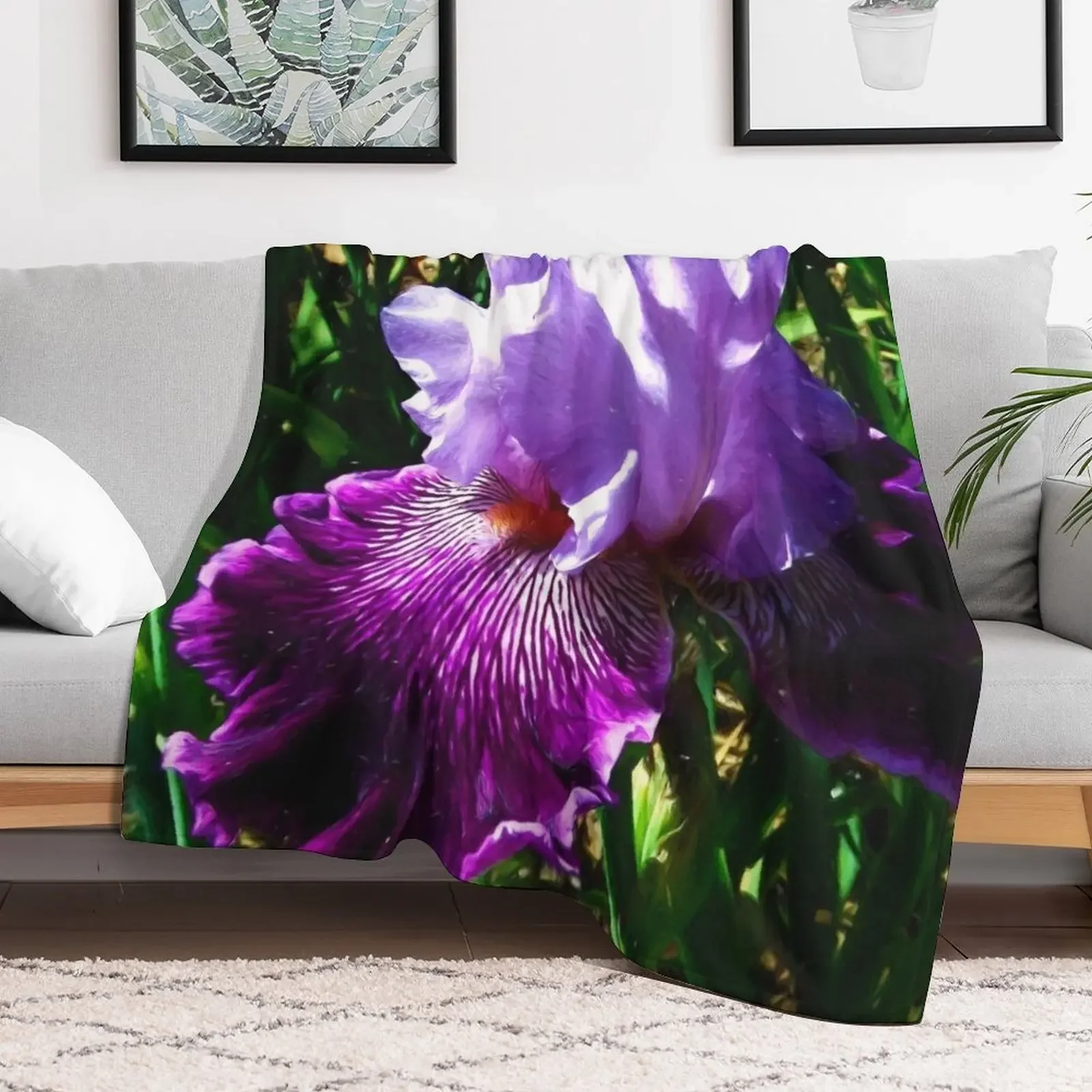 New Painterly Blue & Purple Bearded Iris 4794 Throw Blanket blankets and throws Hairys Thermal Blankets