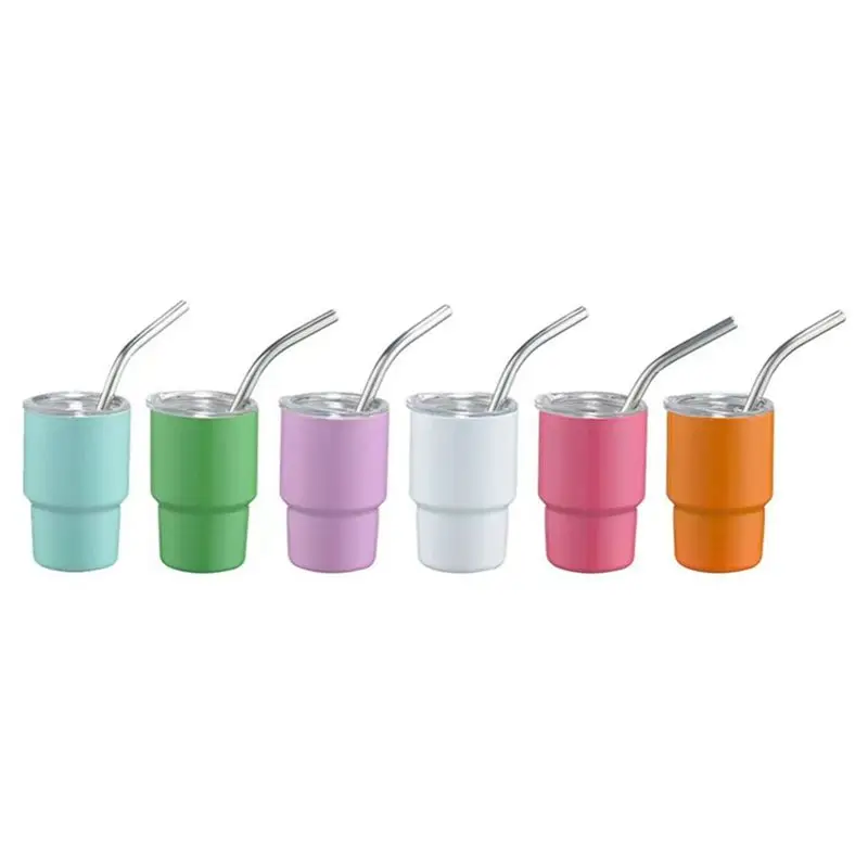 A53Q-Mini Tumbler Shot Glass With Straw Sublimation Double Layer Metal Cute Shot Glasses Set 3Oz With Lids Easy Install Easy To