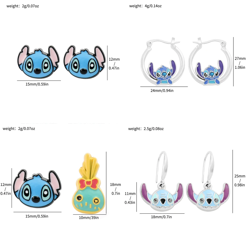 Luxurious Silver Plating Stitch Earrings Kawaii Anime Lilo & Stitch Ear Pendant for Girl Party Gifts Accessories