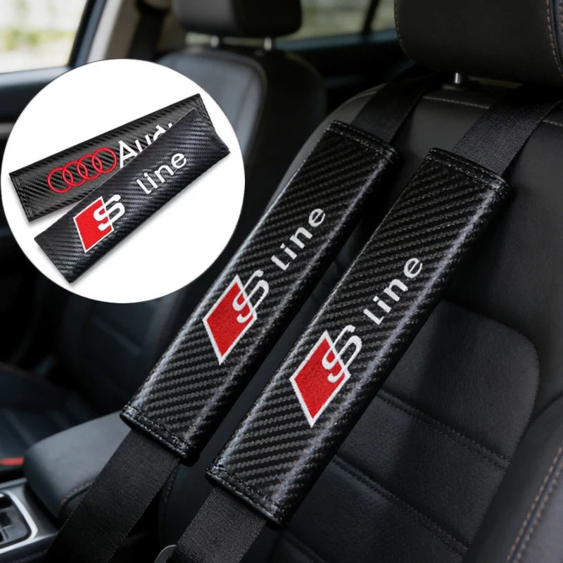

car valve cover Sline Logo Car Seat Belt Carbon Fiber Shoulder Guard Pads Accessory For Audi A4 B8 8P A3 A5 A6 C7 A1 A7 A8 Q2 Q3