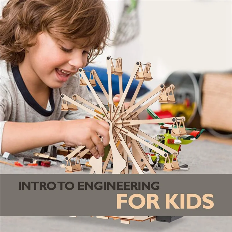 عجلة دوارة خشبية يمكنك صنعها بنفسك للأطفال من سن 8 إلى 12 عامًا، مجموعة هندسية، بناء نموذج تعليمي سهل التركيب