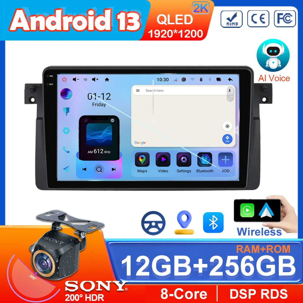 

QLED Screen For BMW 3-Series 3 Series E46 1998 - 2006 Car Radio Multimedia Video Player Navigation GPS 5G wifi BT No 2din DVD