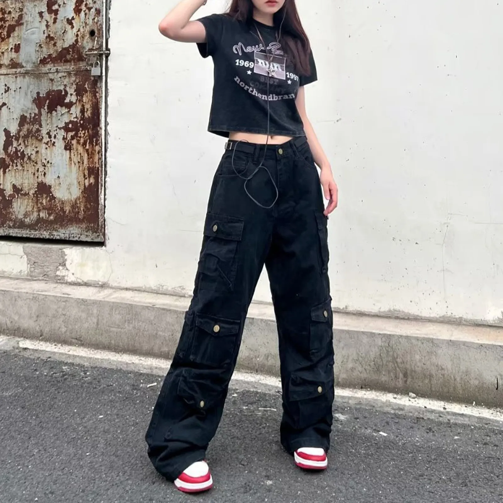 

Baggy Cargo Pants Women Vintage High Waisted Streetwear Summer Cool Minimalist Trousers Korean Style Unisex Girl Daily Sweatpant