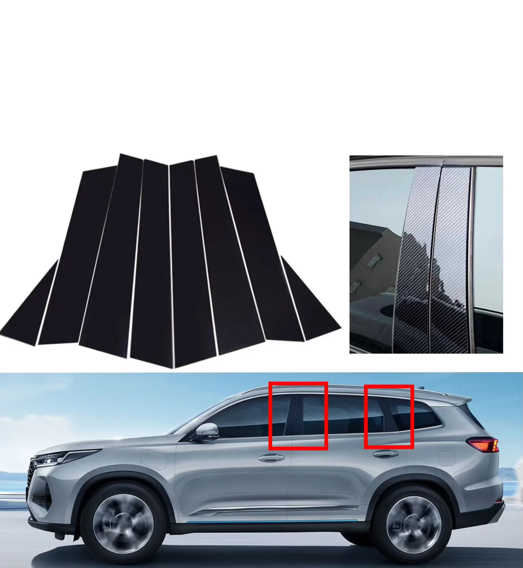 Gloss Black  Pillar Posts Silver Carbon Fit For Chery Tiggo 8 Pro 2018 2019-2022  Window Decor Door Side Mouliding Trim Cover