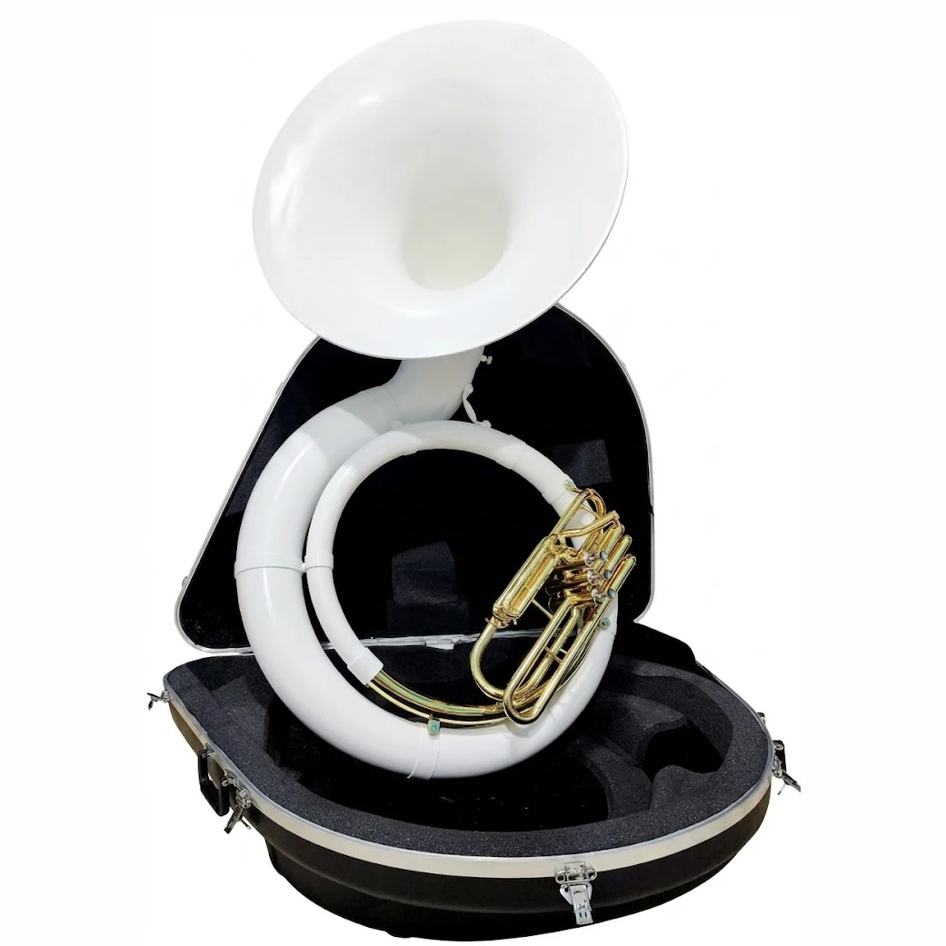 White Fiber with Brass Material Valve Gold Lacquer Section Sousaphone