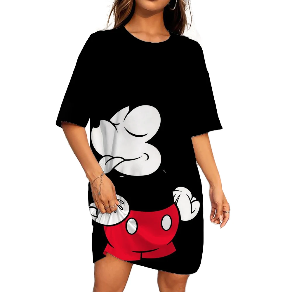 Robe t-shirt imprimée Disney TureMouse pour femmes, robe droite, vêtements respirants décontractés, savoir chaud, nouveau, été, 2024