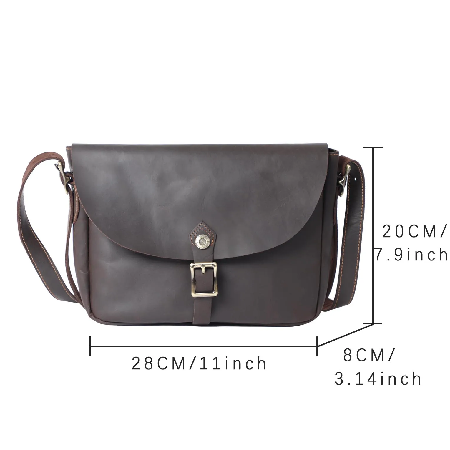 Vintage Echtleder Herren 11" Messenger Bag Umhängetasche Crazy Horse Rindsleder Schultertasche Top-Layer-Leder Mode Casual – Detail 3