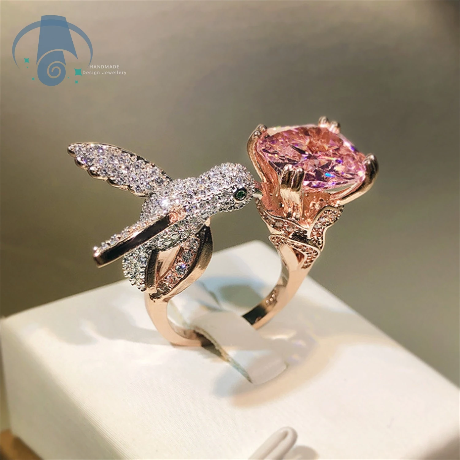 Squirrel Ring Santa Maria Color Simulated Gem Square Cut Cocktail Ring for Women Vintage Design Sparkling Jewelry