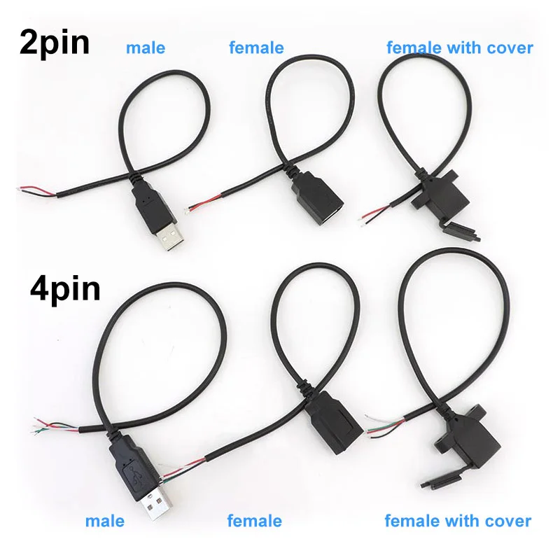 30cm 2 Pin 4 core USB  2.0 A type male Female Connector Jack Power repair charging deta Cable Cord Extension wire 5V Adapter p1