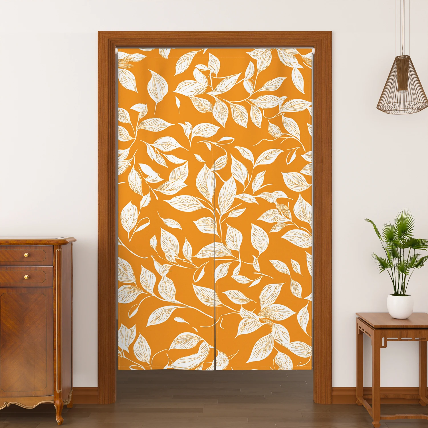Japanese Style Noren Door Curtains Wave Geometric Leaf Patterns Linen Doorway Curtains Kitchen Entrance Hanging Half Curtains