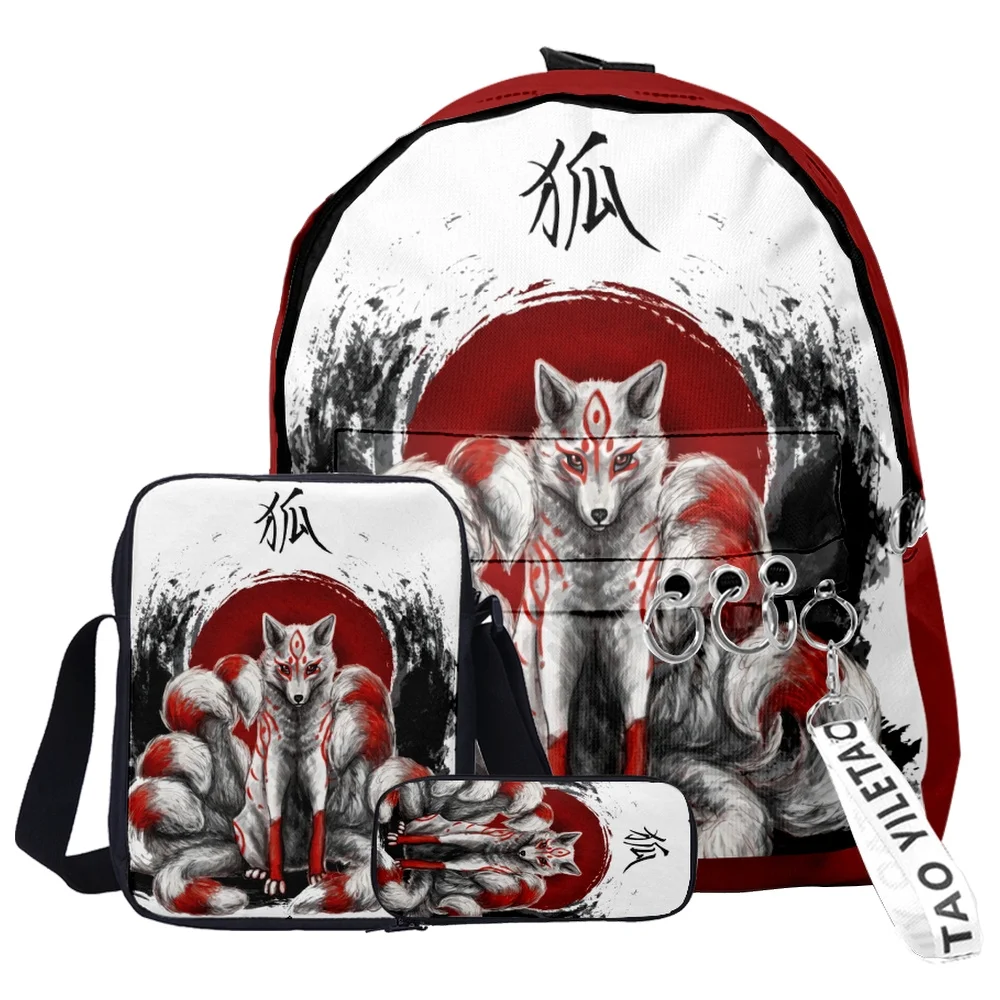 

3pcs/Set Anime Nine Tailed Fox Backpack Bags Children Boys Girls Oxford Waterproof Laptop Bag Teenager Students Schoolbag