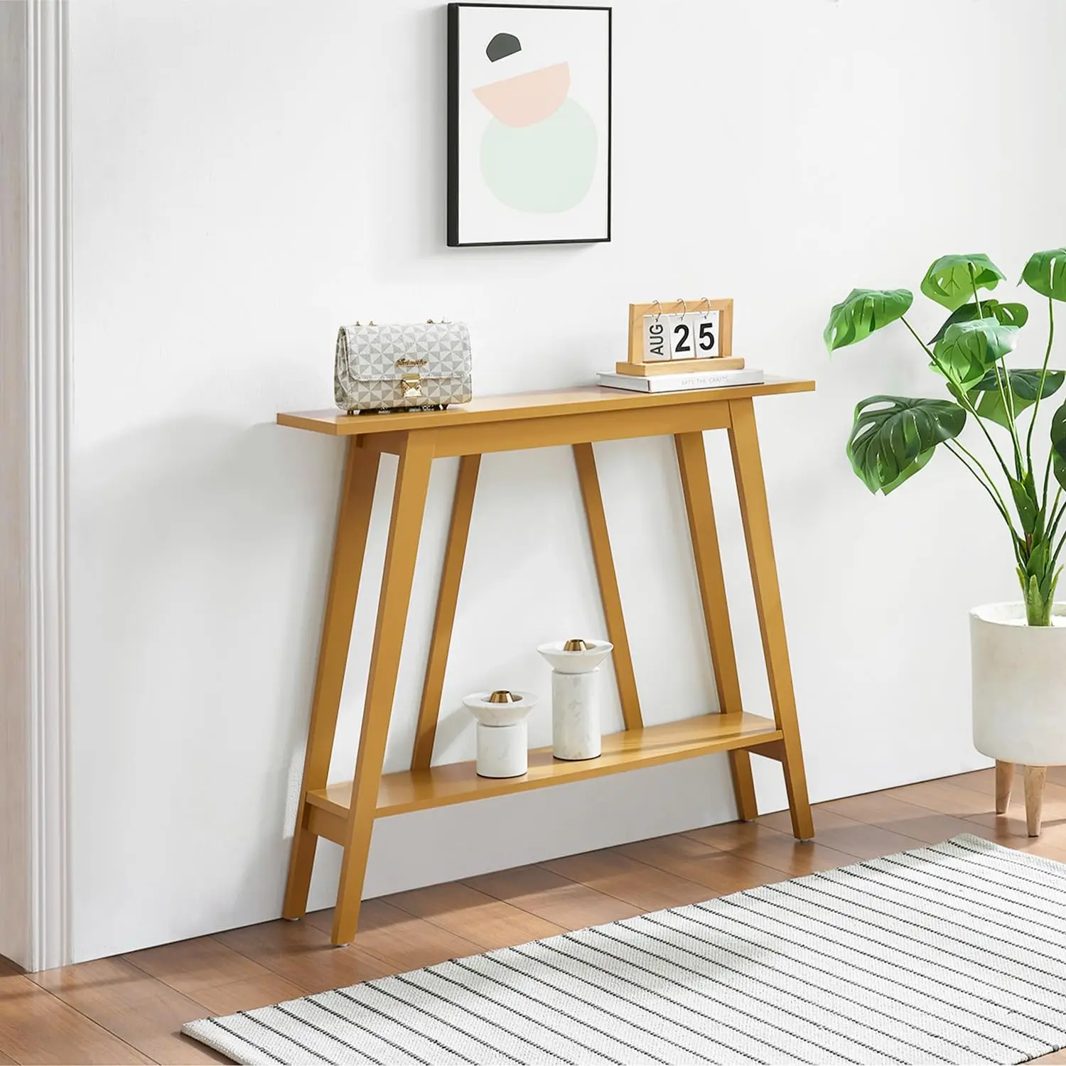 

- Console Table, Narrow Sofa Table With Storage Shelf For Hallway, Front Hall, Entryway, Living Room (Honey Mustard)