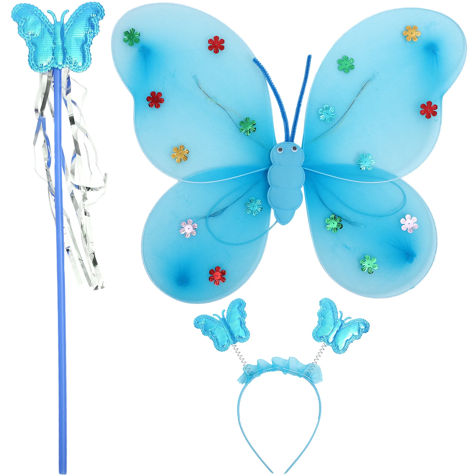 1세트 나비 날개 머리띠 마법봉 라이트 업 요정 의상 소녀 코스프레 파티 할로윈 액세서리 나비 요정 의상