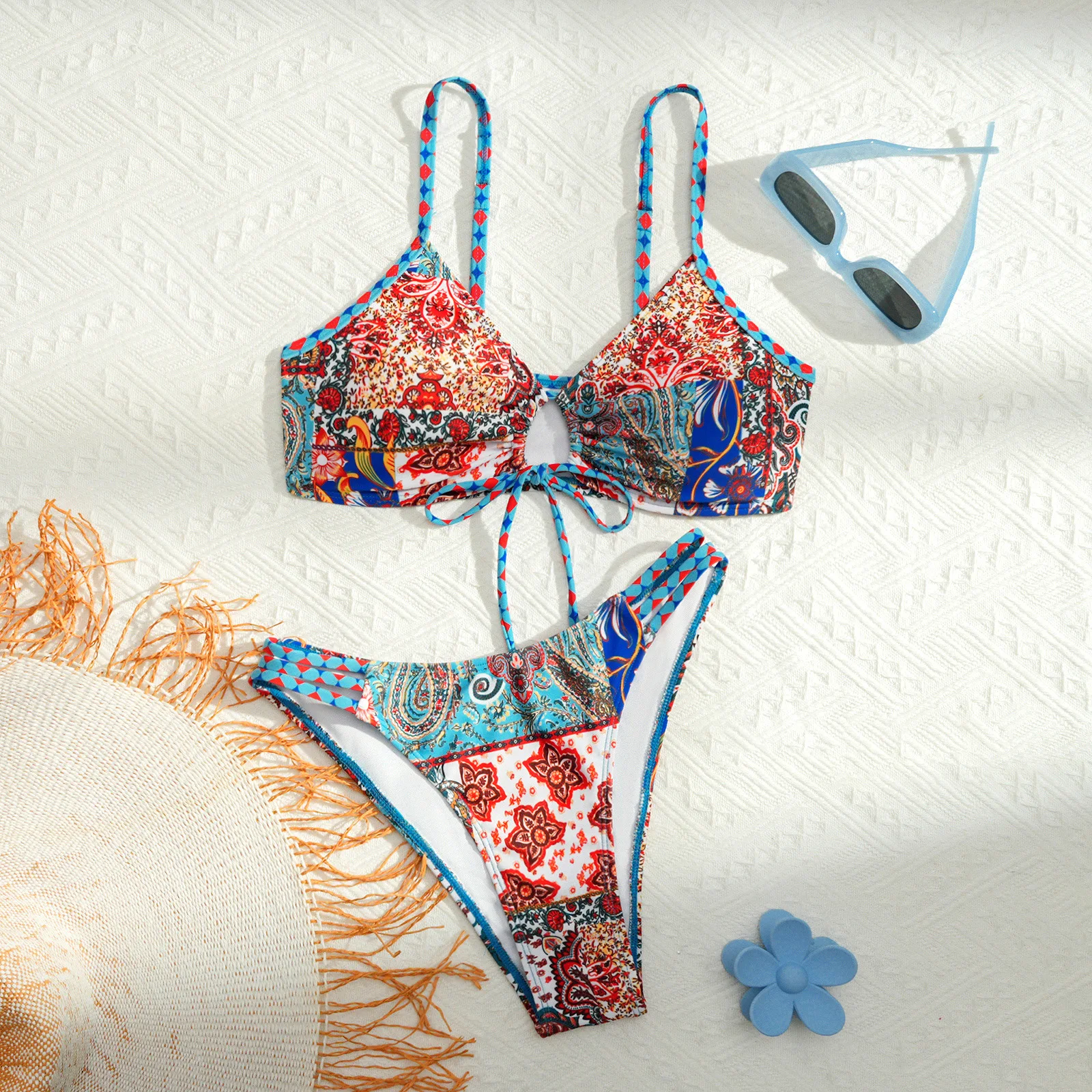 

Новый сексуальный треугольный бикини с эффектом пуш-ап, бандажные бикини, женский купальник с геометрическим цветочным принтом, купальный костюм, купальник из 2 предметов, пляжная одежда