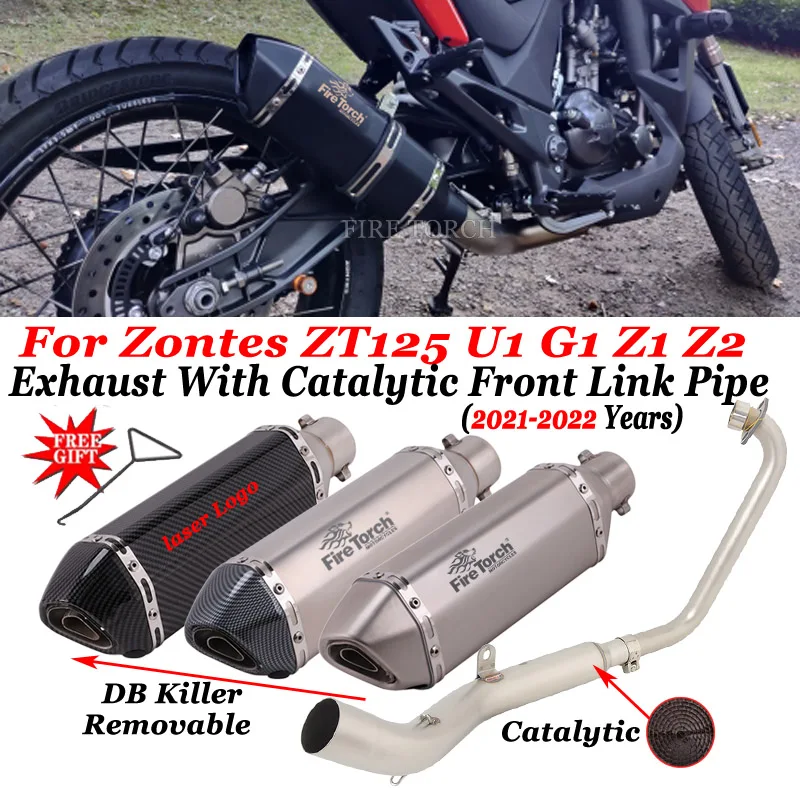 

Slip On For Zontes ZT125 U1 G1 Z1 Z2 2021 2022 Motorcycle Exhaust System Catalytic Link Pipe Moto Scooter 51mm Muffler DB Killer