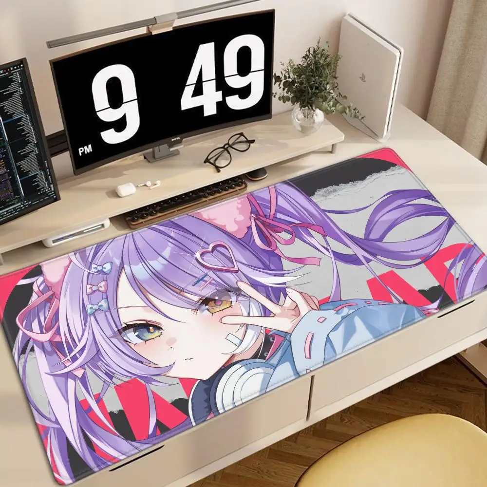 Cute Purple Hair Anime Girl Gaming Mouse Pad, Large Non-Slip Desk Mat with Double Expression Print for Gamers & Home Office
