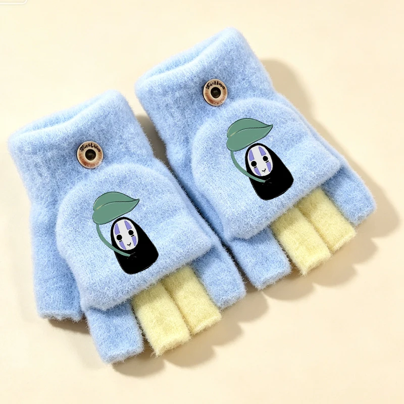 Totoro Girl boy Cute Gloves 4-13 Years Old Cartoon Half-finger Flip Gloves Kawaii Baby Winter Keep Warm Glove Kid Xmas Gift New