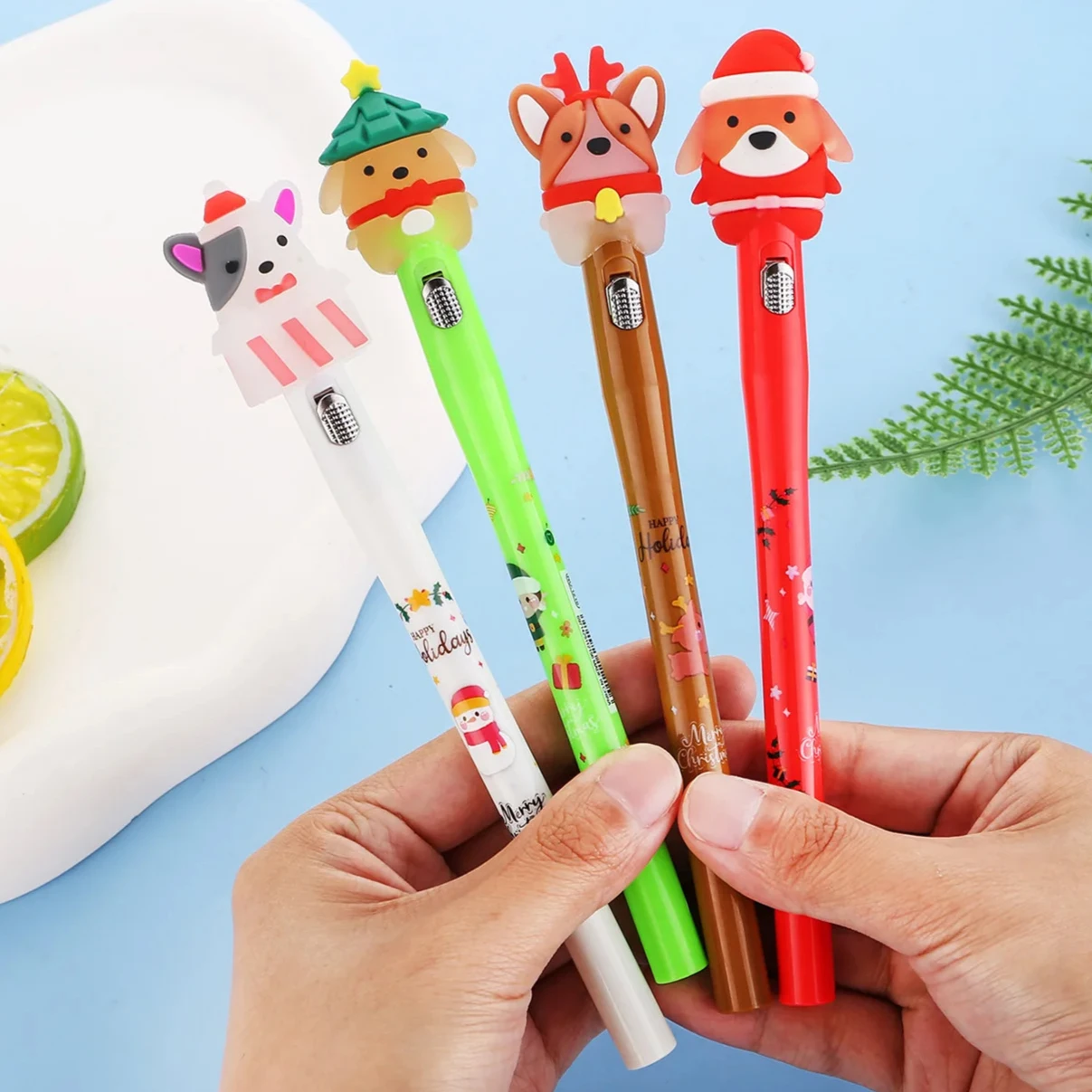 4Pcs/Lot Cute Christmas Luminous Gel Pen Black/Blue Ink LED Ballpoint Pen with Light Kawaii Santa School Office Stationery Gifts