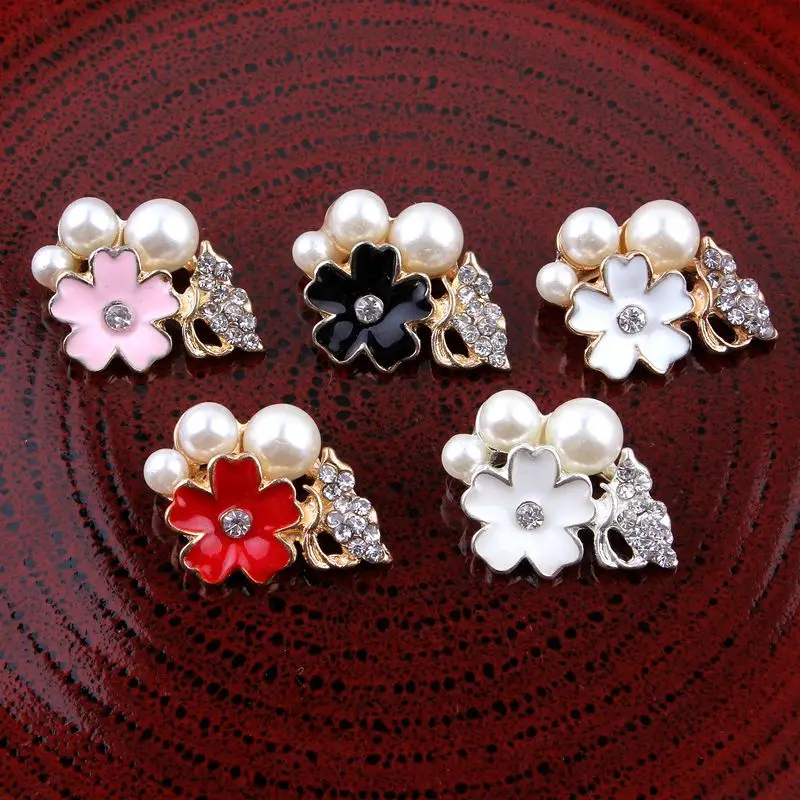 200pcs/lot 5Colors Newborn Shinny Rhinestone Button For Garment Accessories Boutique Faux Pearl Decorative Button For Headwear