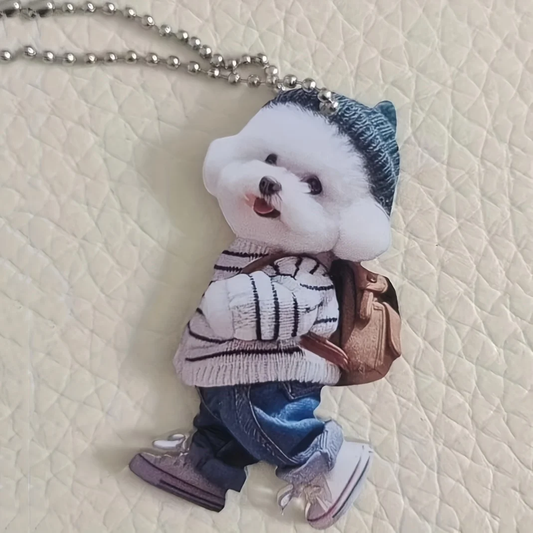 1/3 قطعة الاكريليك الكلب على ظهره قلادة سيارة معلقة الديكور لطيف المفاتيح 2D تصميم مسطح على ظهره الملحقات