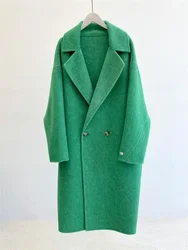 New Green Warm Double-sided Cashmere Coat Women Long Loose Fashion Lapel Double Breasted Woolen Coat Female Tide Autumn Winter