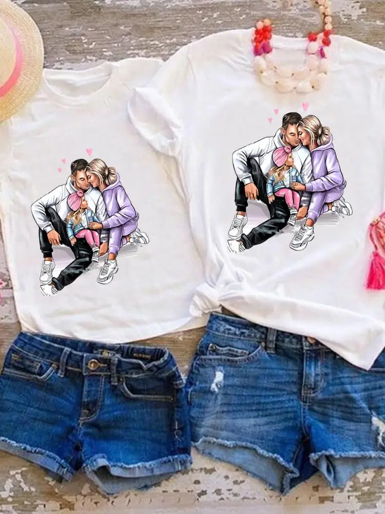 Conjuntos a juego para la familia, Camiseta con estampado de acuarela Happy Time para mujer, niña, niño y Mamá, ropa de verano