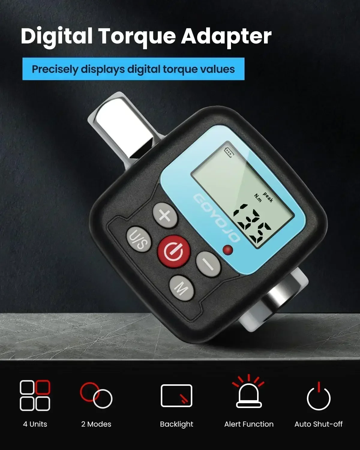 Adaptador de chave de torque digital 2025 - Conversor e medidor de ferramenta de torque eletrônico de precisão com display LCD, inclui 1/2", 1/4