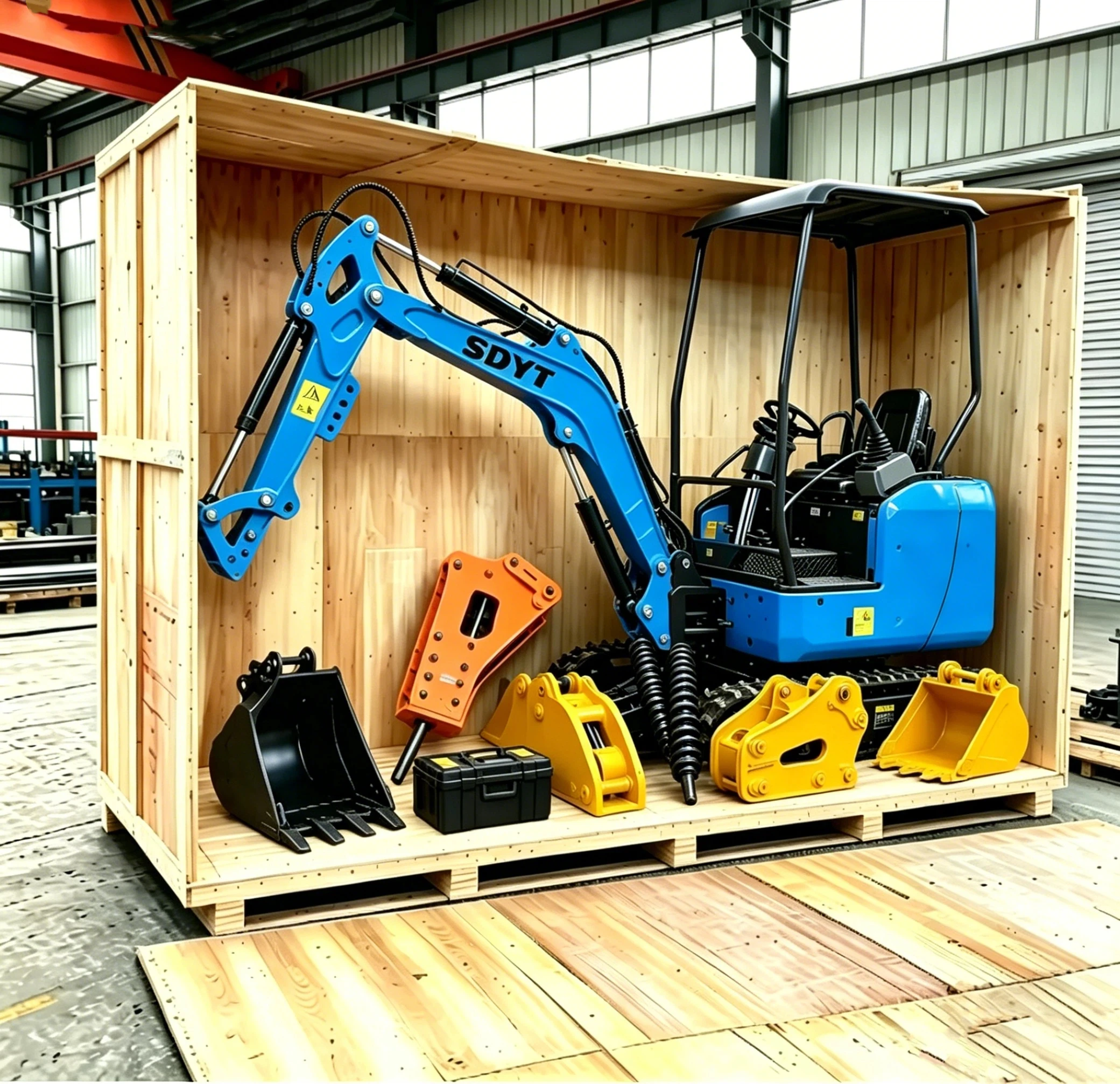 Mini-excavatrice de 1,2 tonne à chenilles en caoutchouc, hydraulique, avec accessoires marteau, tarière et grappin, pour ferme et jardin, personnalisable