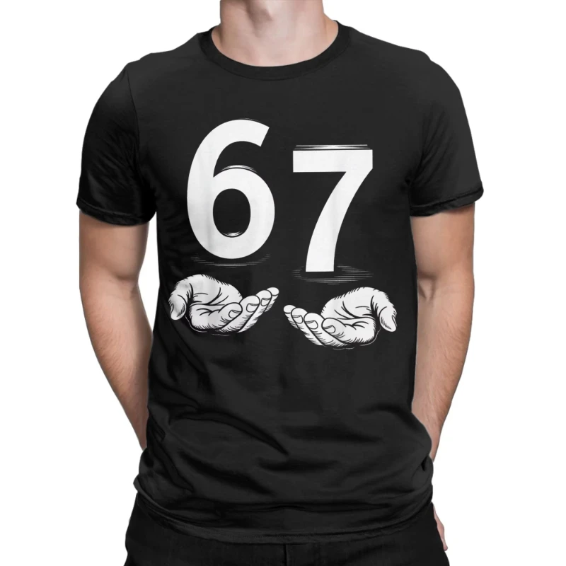 European and American Men T-Shirts Funny Six Seven 67 Meme Gen Alpha Slang 67 Hands Vintage Cotton Tees Short Sleeve T Shirts