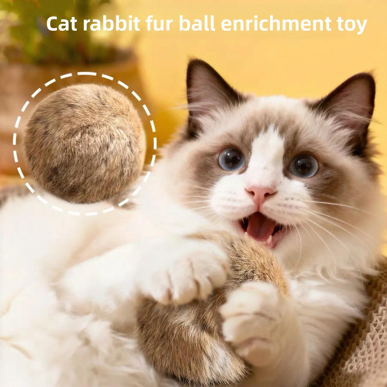 Rabbit Fur Cat Ball Toy, Soft Fuzzy Rolling Play Ball , Self‑Play Entertainment Toy Interactive Chasing Game Ball