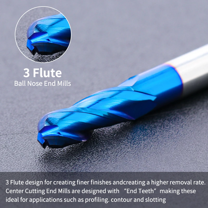 XCAN 1pc 3 Flute Ball Nose End Mill 1/4'' Shank Carbide Square Milling Cutter CNC Router Bit for Wood Cutting Tools Blue coated