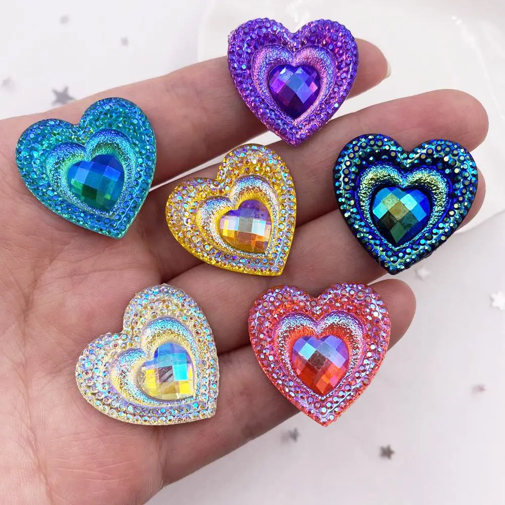 12pcs 25mm Heart AB Black Resin Peacock eye Gem Flatback Rhinestone Ornament Crystals Applique Wedding DIY Scrapbook