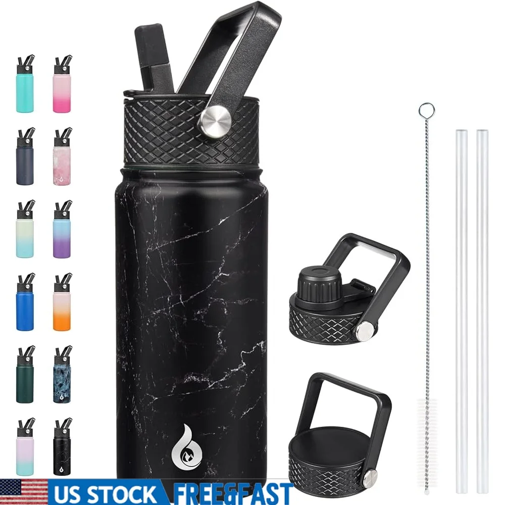 

Insulated Stainless Steel Water Bottle with Straw Lid 18oz Double Wall Vacuum Thermos Leak Proof BPA Free Outdoor Activities