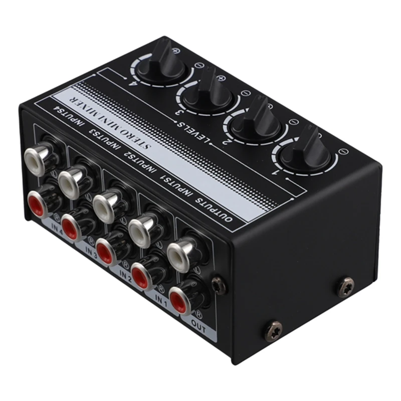 AT82-Mini Stereo Audio Mixer 4-Channel Passive Mixer Portable Audio Mixer Lotus Socket Input For Live Studio CD Players