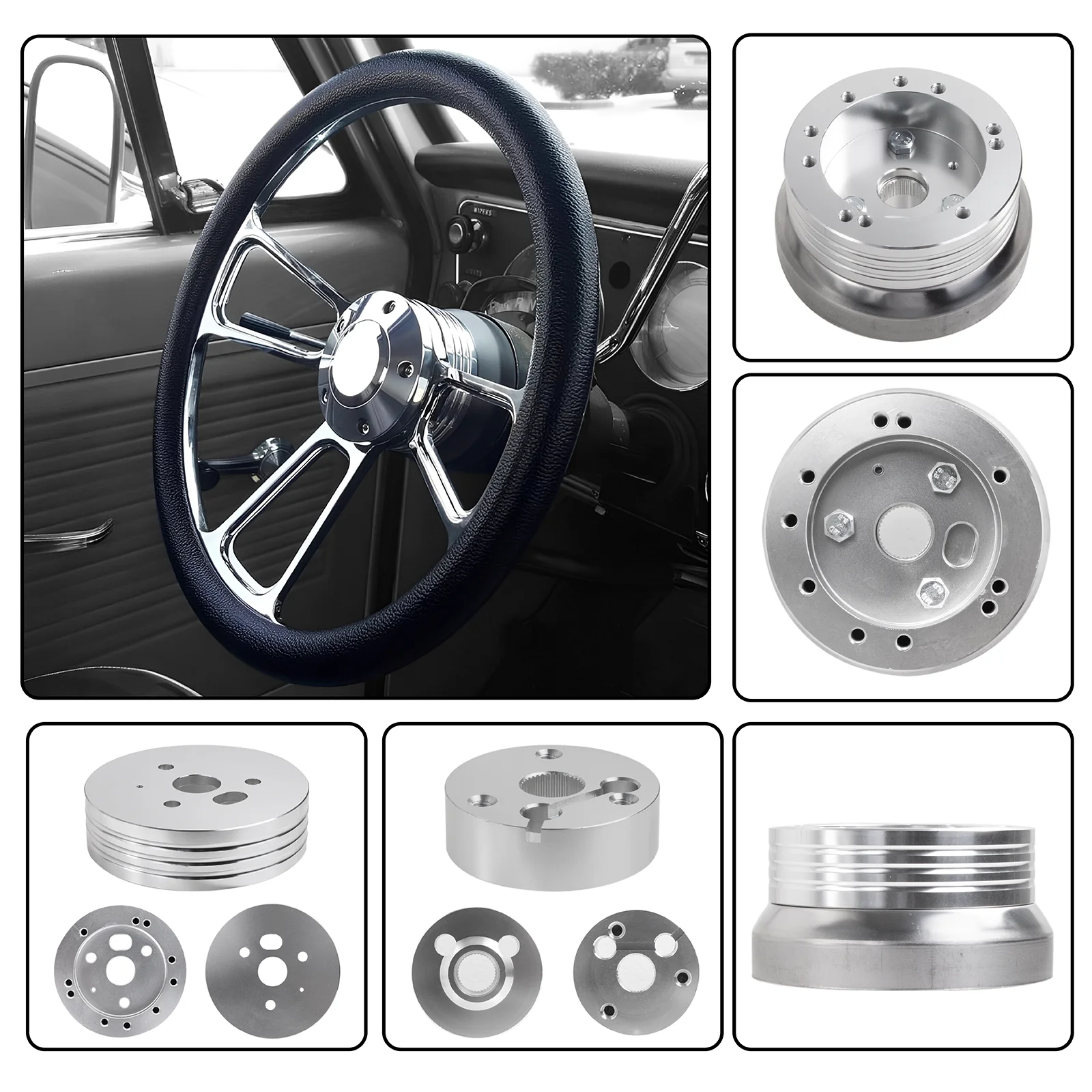 

5 & 6 Hole Automobile Steering Wheel Hub Adapter Polished Short Hub Connector for GM Flaming River Ididit Car Accessories