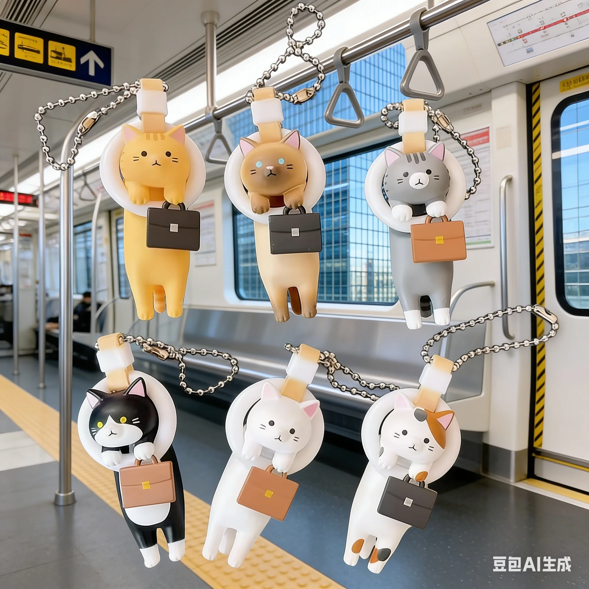 

Kawai Anime Hanging Ring Commuter Handbag Cat Action Figure Keychain Blind Box Bagpack Pendent Capsule Toys Kids Unique Souvenir
