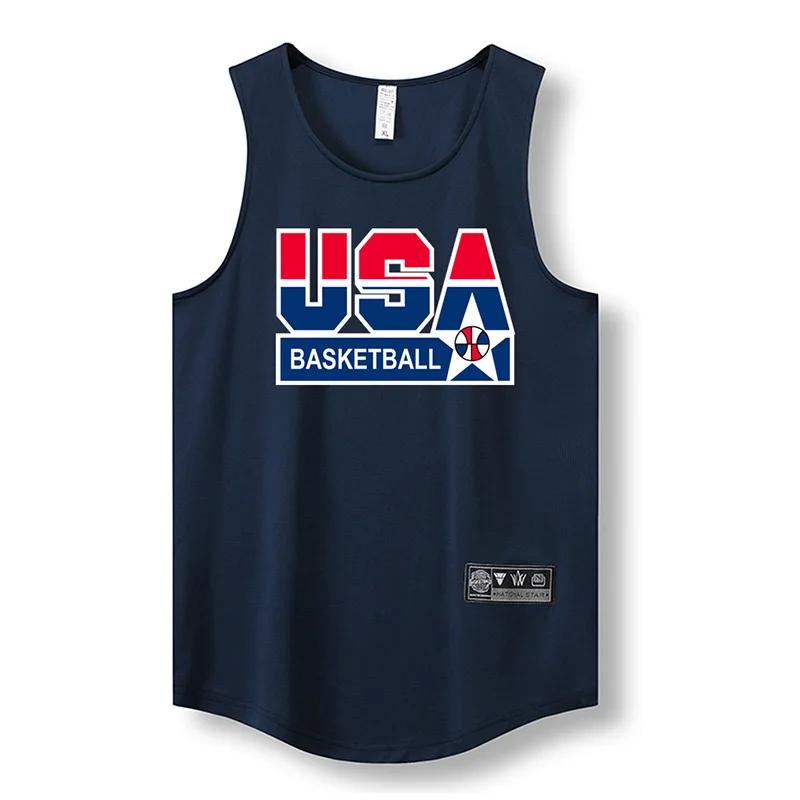Summer Men's Basketball Tank Tops 3D Printed Letter Graphic Round Neck Sleeveless Outdoor Sports Exercise Loose Breathable Vest