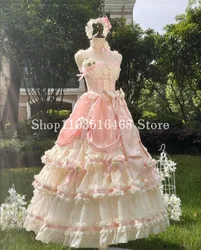 Fantasy Fluffy Victoria Prom Dress Baby Pink Lolita Corset Tie Applique Embroidered Puffy Graduation dresses woman