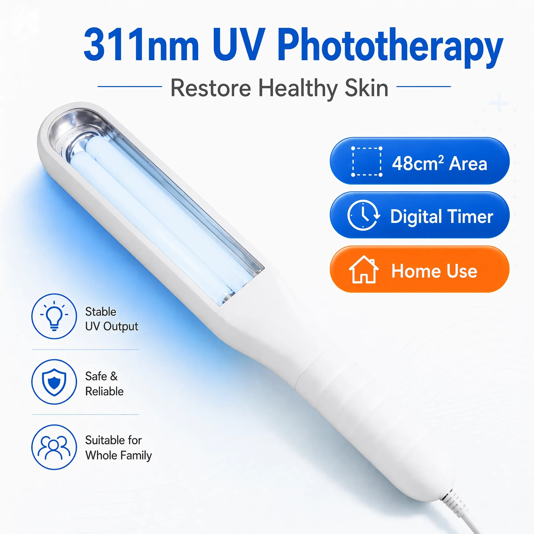 Portable 311nm Narrow Band UVB Phototherapy Device 450MW Output Targeted UV Light For Skin Lesion Daily Home Maintenance