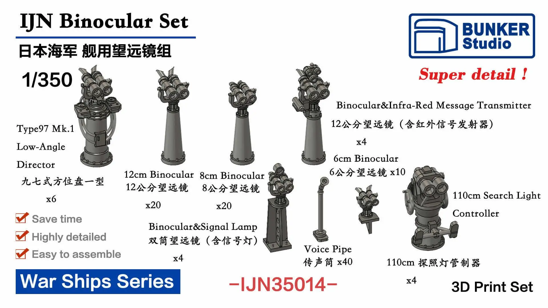 BUNKER STUDIO IJN35014 1/350 Scale IJN Binocular Set