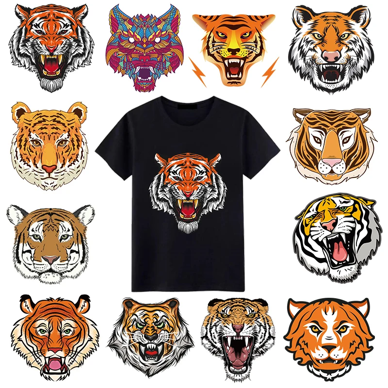 Domineering Tiger Heat Transfer Clothing Patch Personalized Men's T-Shirt Iron On Sticker DIY Decorative Vinyl Badge