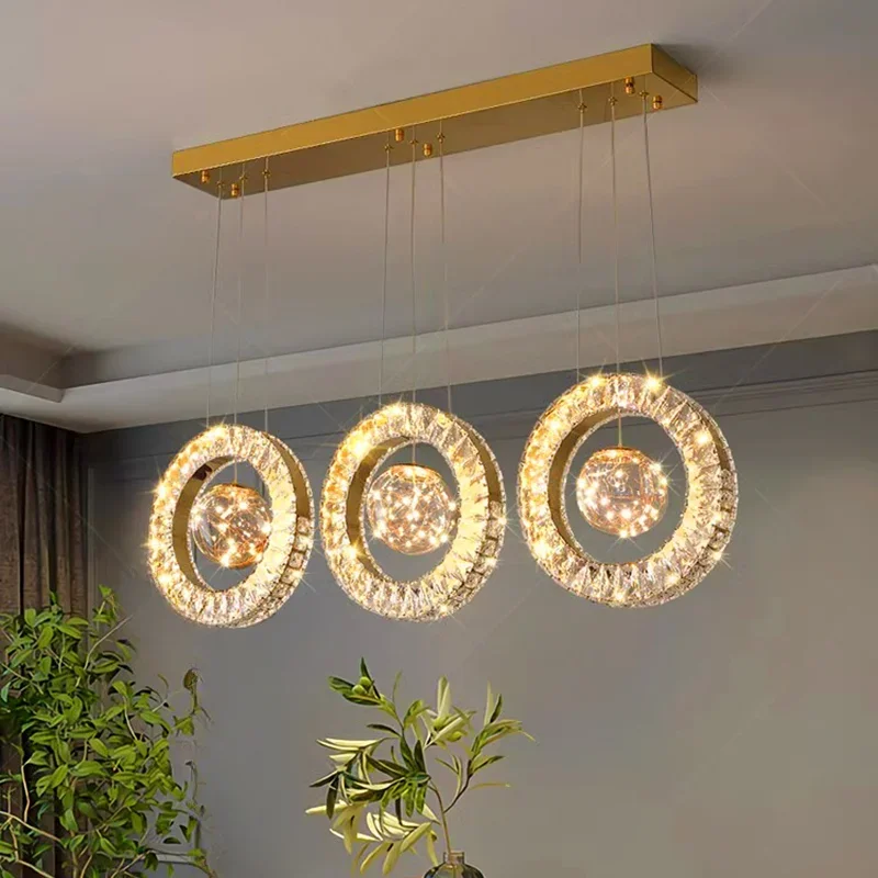 REVEN Customizable size Dimmable Pendant Lamp ring crystal Luster Chandelier Fishing line style for bedroom Home interior decor