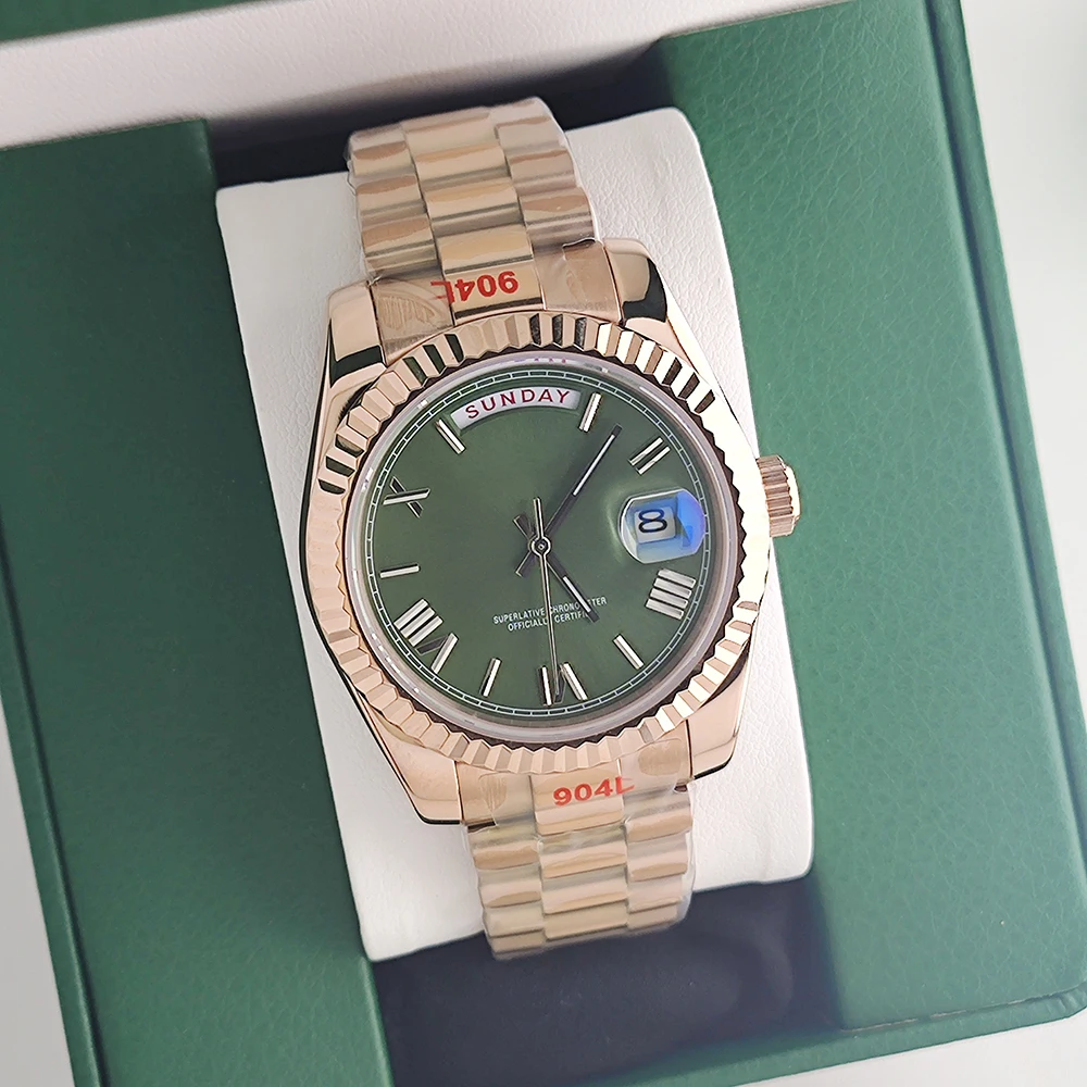 39mm Miyota 8285 Men's Automatic Rose Gold Watch Sapphire Glass, Suitable for 8285 Movement Watch Accessories