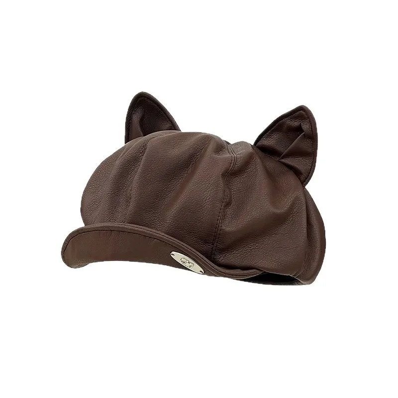 Boina nova outono e inverno orelha de gato retro couro pintor chapéu casual versátil usar chapéu octogonal britânico chapéu abóbora