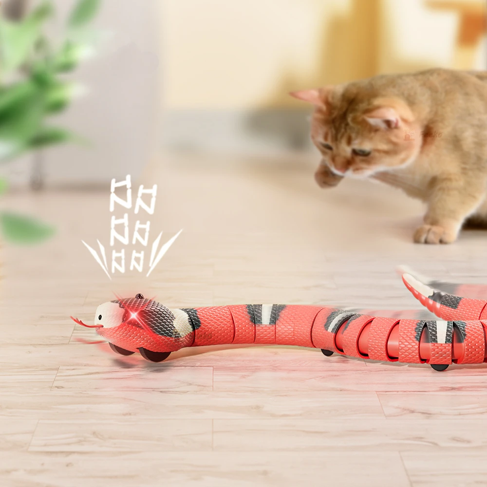 Remote Control Animal Intelligent Electric Induction Obstacle Avoidance Simulated Silver Ring Snake Cat Teasing Toys