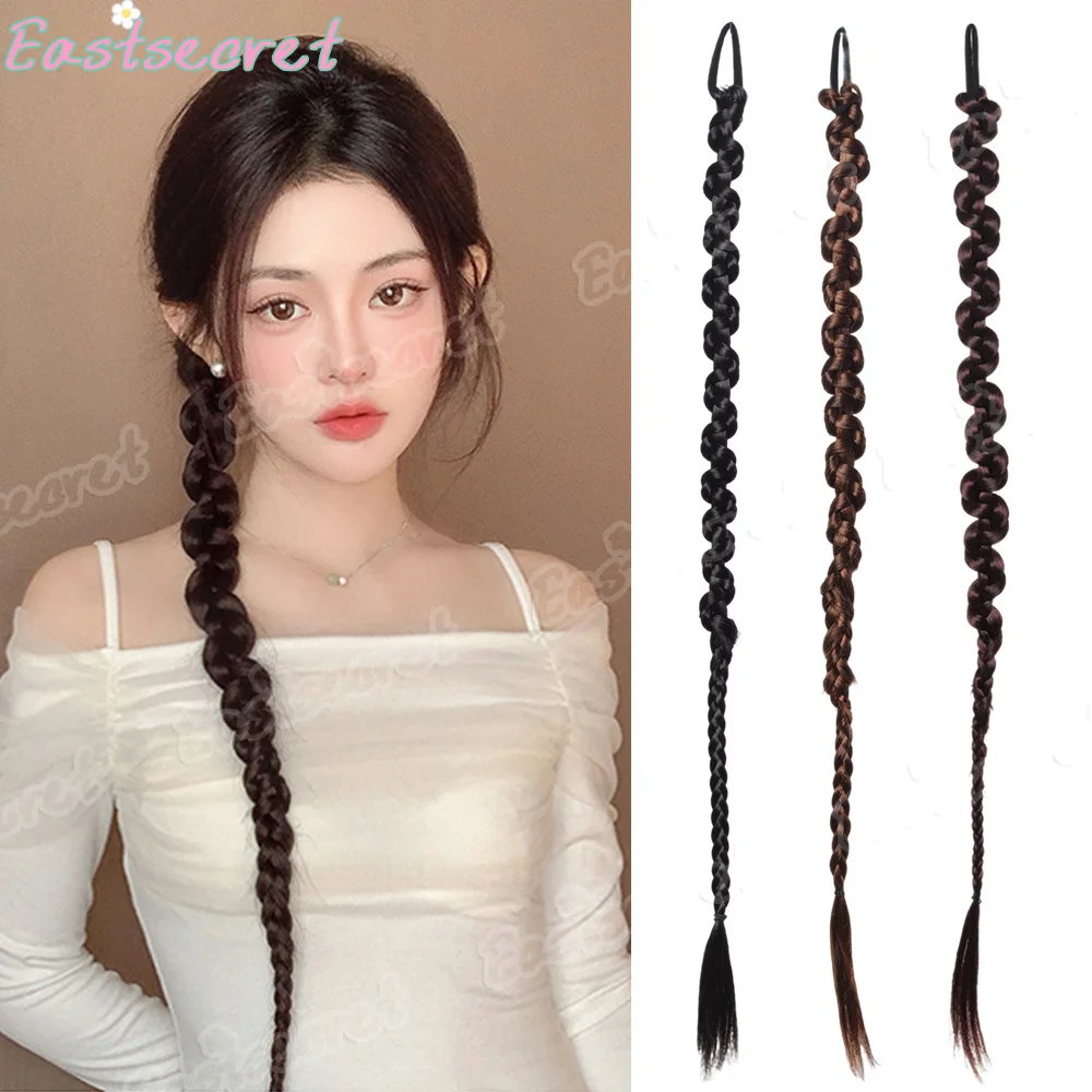EAST Fashion Braided Ponytail Hair Extensions with Hair Ties for Women Twist Braid Personality Hot Girl Kink Braid Hip Hop Girl