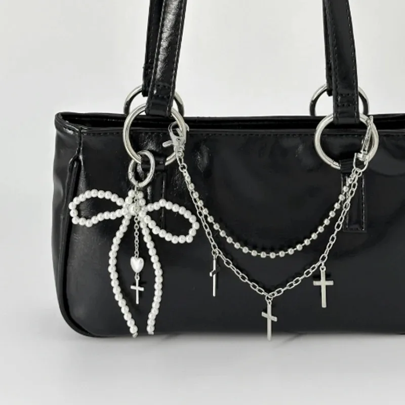Layered Chain Handbag Pendant for Purse Charm Cross Heart Star Design 3D Texture Sturdy Alloy Easy Attach Backpack Keychain Gift - view 3