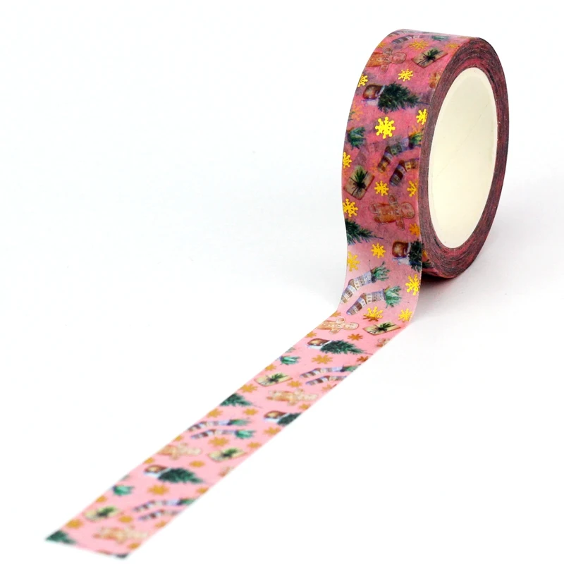 10pcs Deco Gold Foil Pink Christmas Socks Gingerbread Man Washi Tapes for Gift Wrap Masking Tape Cute Journal Stationery Supply