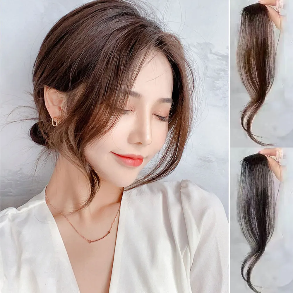 Women's Short Air Bangs Wig Natural Artificial Bangs Mid Split Single Clip Curly Wig Synthetic Hair Bangs Basic Style