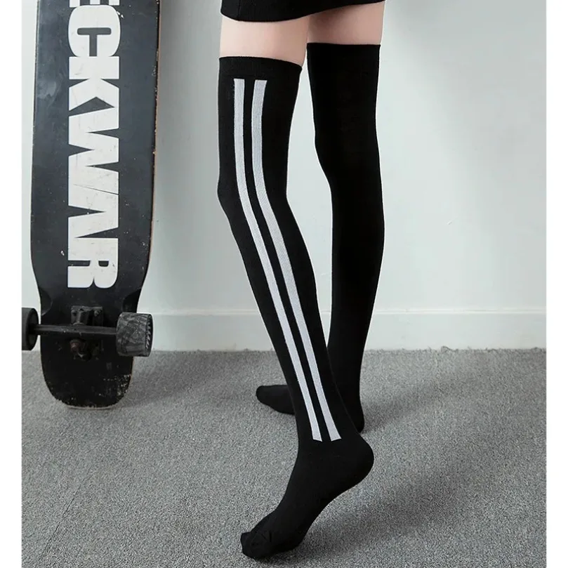 Long Over Above Knee Socks Womens Ladies Girls Black White Cosplay female Striped Thigh High Stockings Lolita Harajuku Y2k 2024